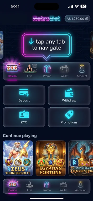 Using the RetroBet app — login & navigation – RetroBet